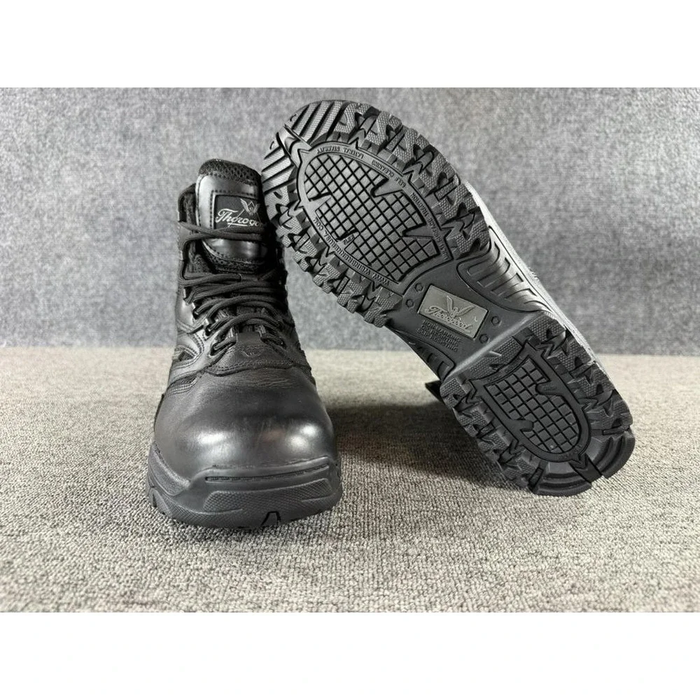 Thorogood Deuce Combat Work Boots Mens 9.5 Black Leather Side Zip Waterproof